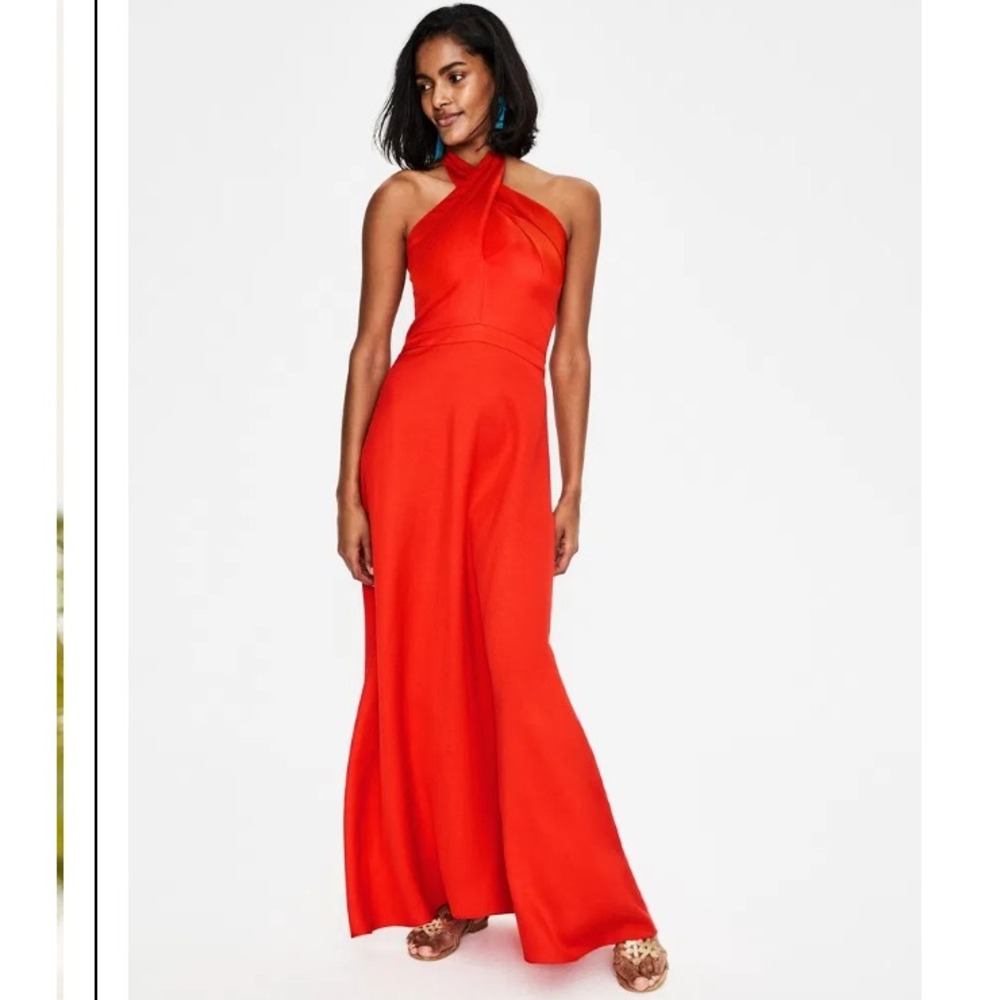 Boden Kiera Red Linen Blend Halter Neck Maxi Dress Halter Womens Size US 8 UK 12